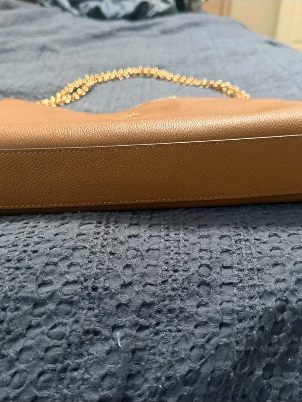 Tory Burch Cognac Pebbled Leather Shoulder Bag with Gold Chain